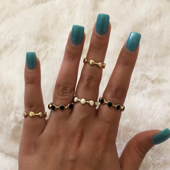 Jewelry - Gold Black & White Rings (Set of 5)